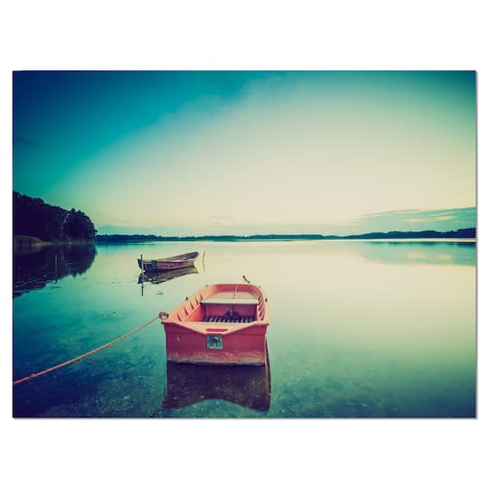 Designart - Pink Boat in Vintage Lake